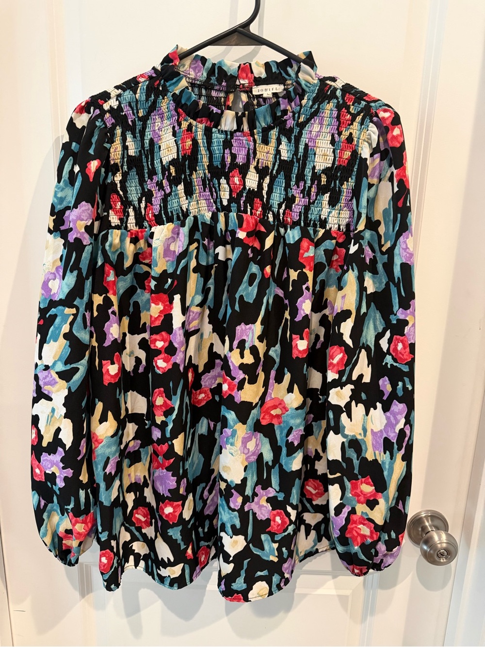 JODIFL Floral Smocked Yoke Long-Sleeve Blouse Size Large